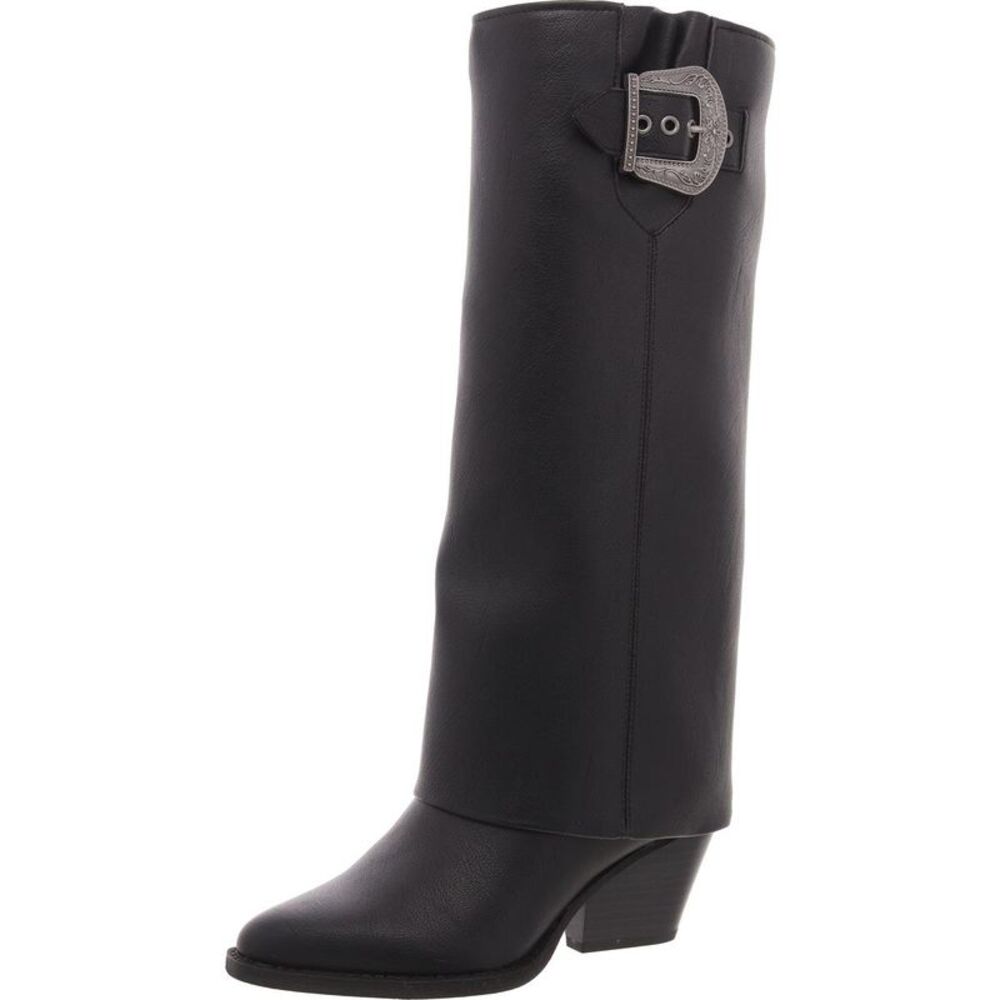 Zodiac Black Knee-High Western Boot with Silver Buckle